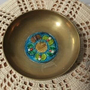 Decorative Solid Brass Plate with Blue and Green Accents 4 Inches